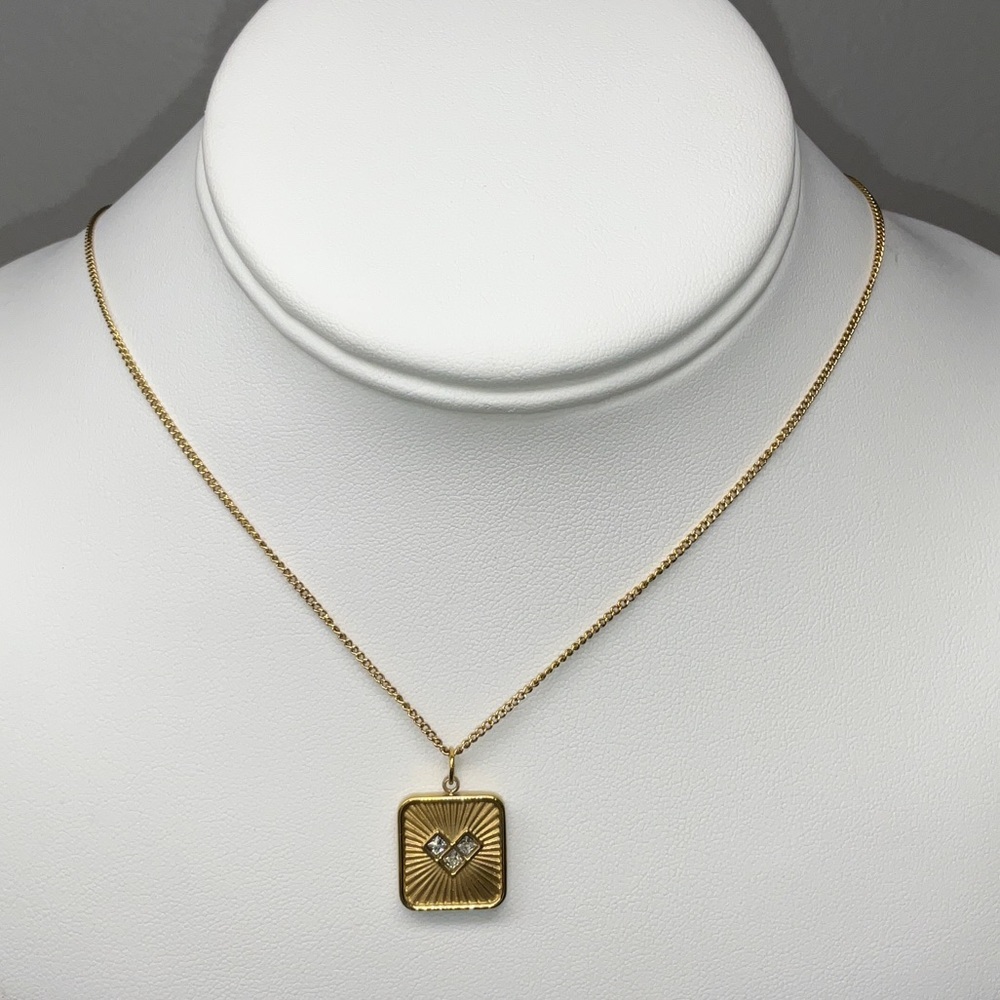 Gold Digi Heart Pendant Necklace with Cubic Zirconia Accent